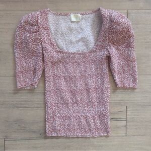 Nation LTD Pink and White Puff Sleeve Smocked Top